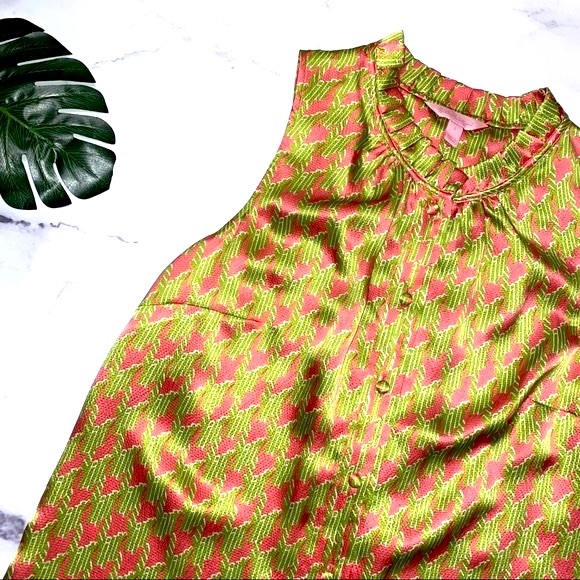 Lilly Pulitzer 100% Silk Unique Crissa Silk Houndstooth Top Size 6 70422 - Picture 2 of 7